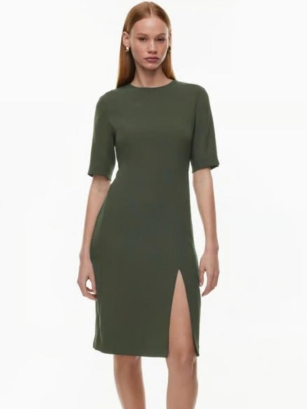 Aritzia Babaton Exalt Olive Green‎ Midi Dress Size 6 Sheath Slit Career EUC